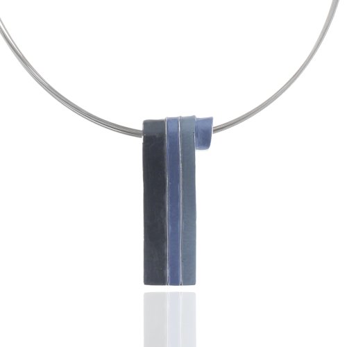 Schmuckset - Mehrreihiges Edelstahl-Collier mit blauem Anhänger und passendem Ohrschmuck